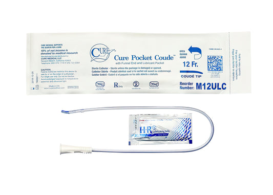 Cure Pocket U-Shaped Coude Tip Intermittent Catheter with Lubricant - Male