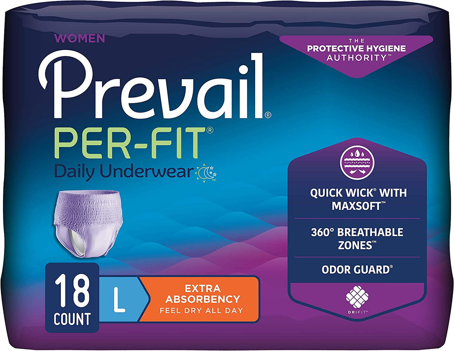 Prevail Per-Fit for Women Protective Underwear - Extra Absorbency - Lavender