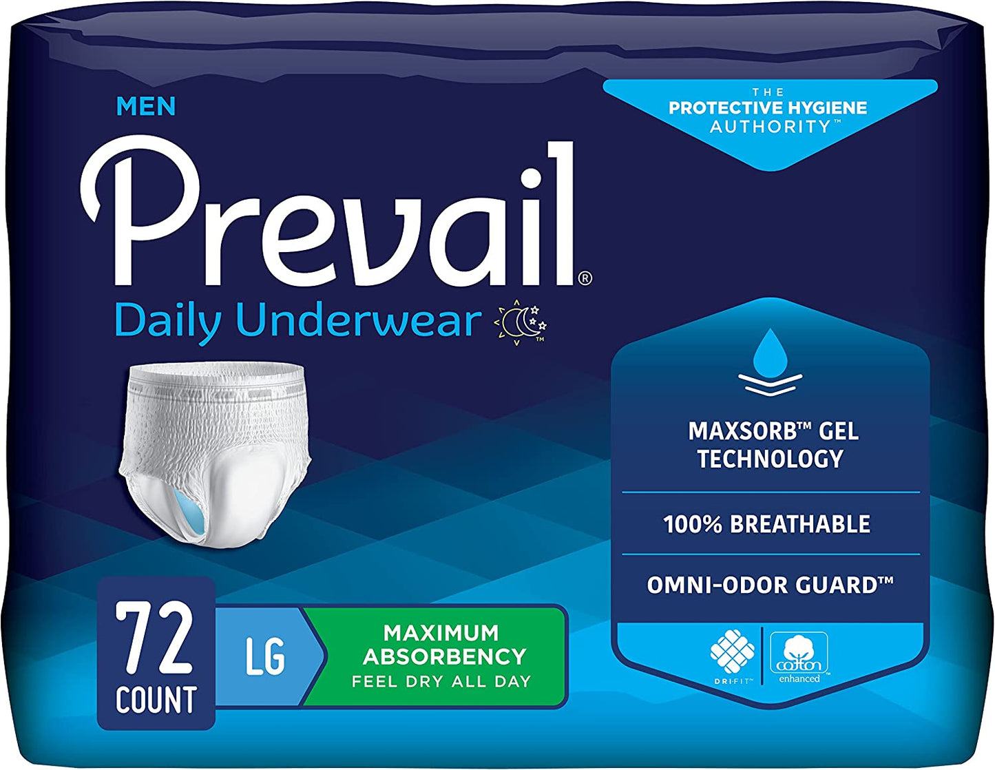 Prevail for Men Protective Underwear - Maximum Absorbency - White